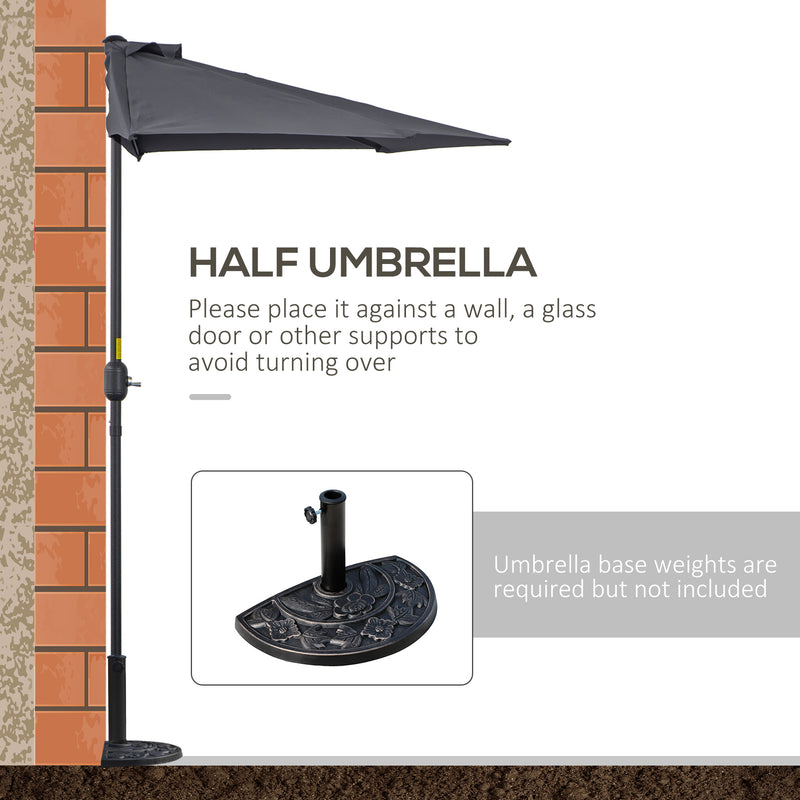 3 m Half Round Umbrella Parasol-Grey Polyester/Aluminum