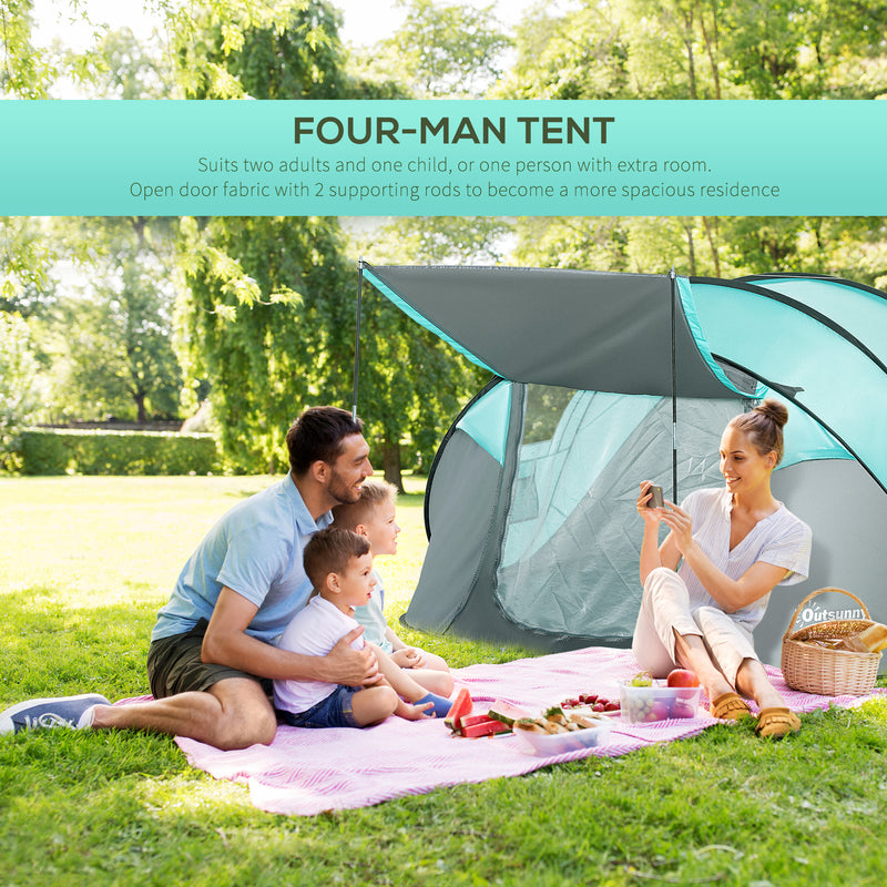 4 Person Pop Up Camping Tent with Vestibule Weatherproof Cover, Instant Backpacking Tent w/ Carry Bag for Fishing Hiking, Tiffany Blue