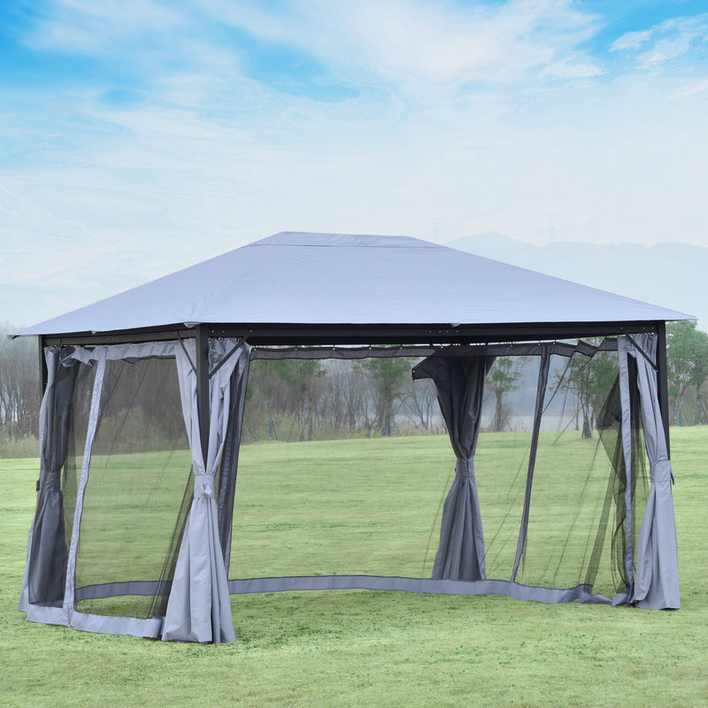 4 x 3(m) Outdoor Gazebo Canopy Party Tent Garden Pavilion Patio Shelter with Curtains, Netting Sidewalls, Grey