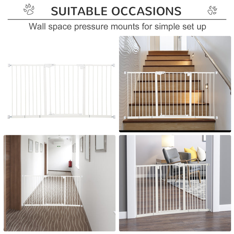 Dog Gate Stair Gate Pressure Fit Pets Barrier Auto Close for Doorway Hallway, 74-148cm Wide Adjustable, White