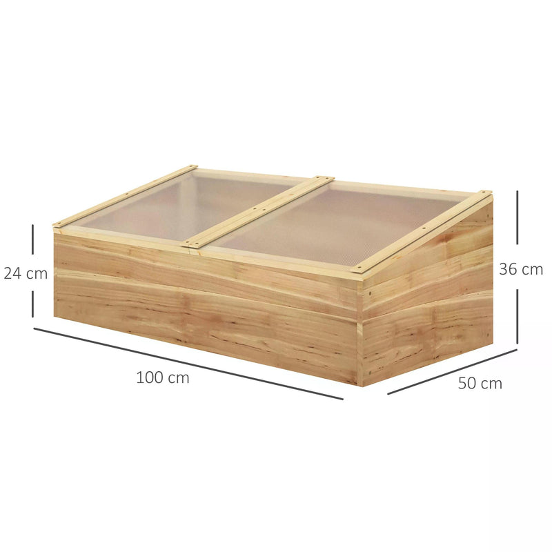Wooden Cold Frame Greenhouse Garden Polycarbonate Grow House for Flowers, Vegetables, Plants, 100 x 50 x 36 cm, Natural