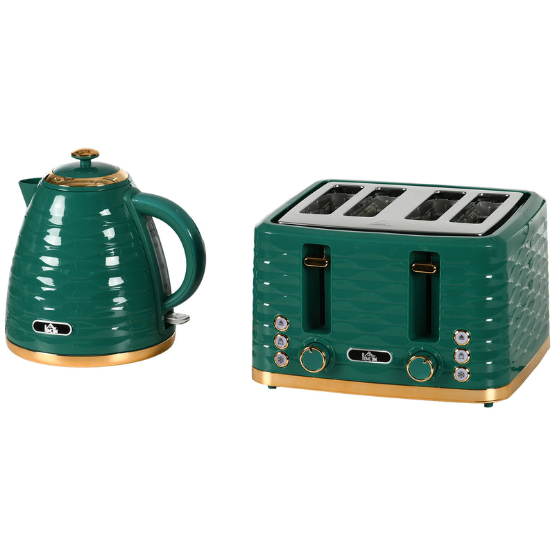 3000W 1.7L Rapid Boil Kettle & 4 Slice Toaster, Kettle and Toaster Set with 7 Browning Controls and Crumb Tray, Green