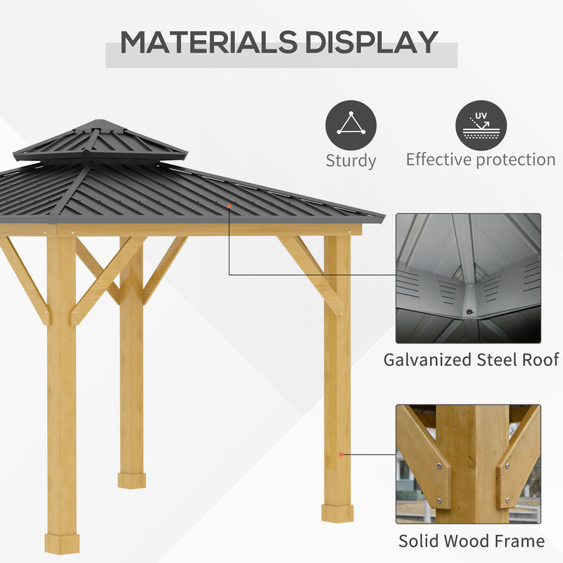 3x(3)M Outdoor Hardtop Gazebo Canopy with 2-Tier Roof and Solid Wood Frame Outdoor Patio Shelter for Patio, Garden, Grey