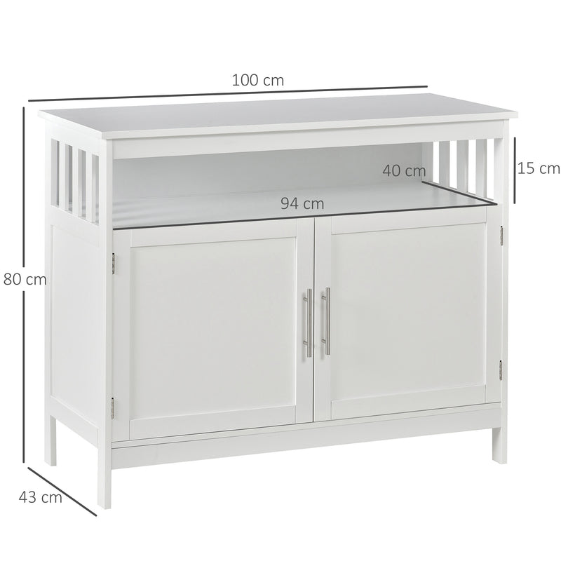 Kitchen Console Table/Buffet Sideboard/Wooden Storage Table with 2-Level Cabinet and Open Shelf, White