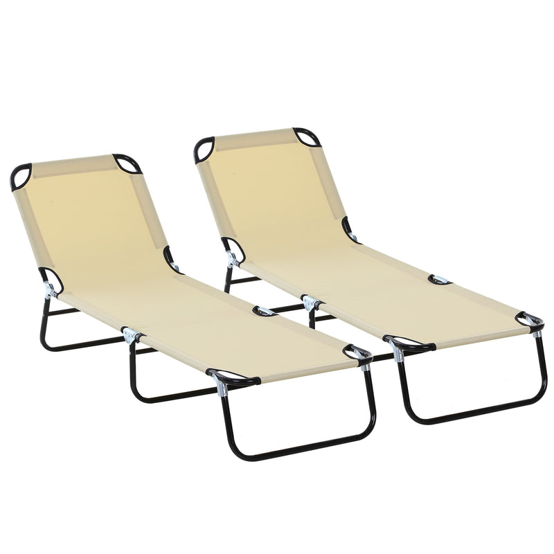 2 Pieces Foldable Sun Lounger Set With 5-Position Adjustable Backrest, Portable Relaxer Recliner with Lightweight Frame