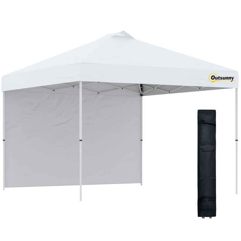 3x(3)M Pop Up Gazebo Tent with 1 Sidewall, Roller Bag, Adjustable Height, Event Shelter Tent for Garden, Patio, White