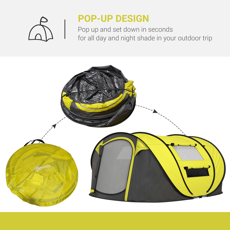 4-5 Person Pop-up Camping Tent Waterproof Family Tent w/ 2 Mesh Windows & PVC Windows Portable Carry Bag for Outdoor Trip, Yellow