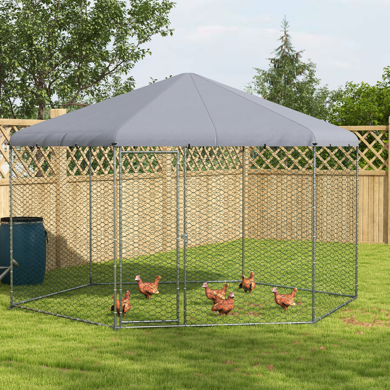 4 x 3.5 x 2.6m Chicken Coop for 10-15 Chickens, Hens, Rabbits, Ducks, Outdoor Garden Chicken Run