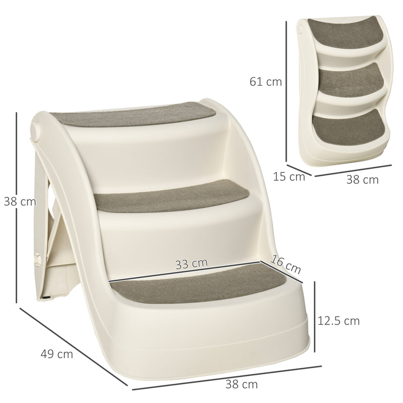 Foldable Pet Stairs Portable Dog Steps 3-Step Design with Non-slip Mats for High Beds, Sofas, 49 x 38 x 38 cm, Cream