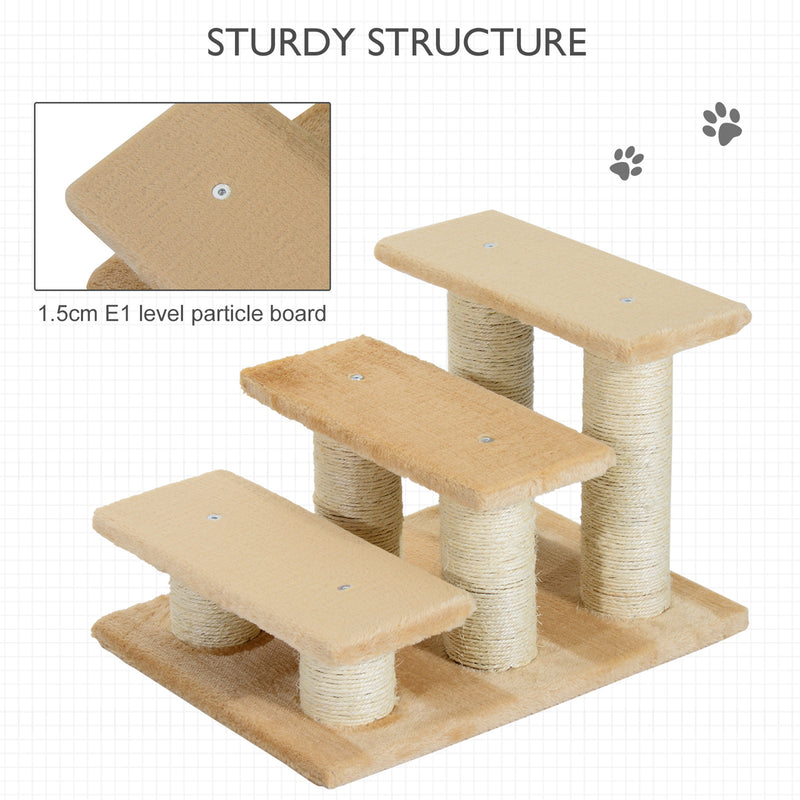 3-Step Pet Steps, Pet Climber Ladder with Plush Surface, Portable Cat Dog Little Older Animal Easy Climb Stairs Assistance Cream