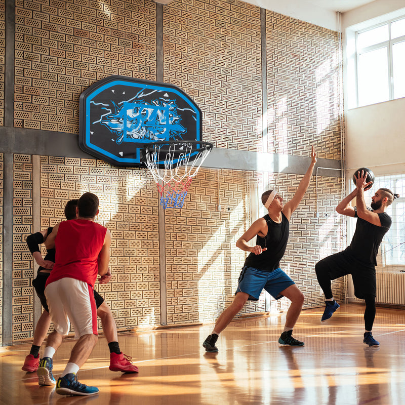 Wall Mounted Basketball Hoop, Mini Basketball Hoop and Backboard for Kids and Adults, Outdoors and Indoors Door & Wall Use, Blue and White