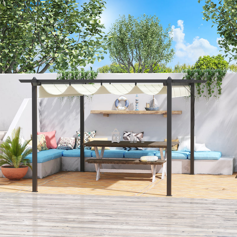 4 x 3(m) Aluminum Pergola Gazebo Garden Shelter with Retractable Roof Canopy for Outdoor, Patio, Cream White