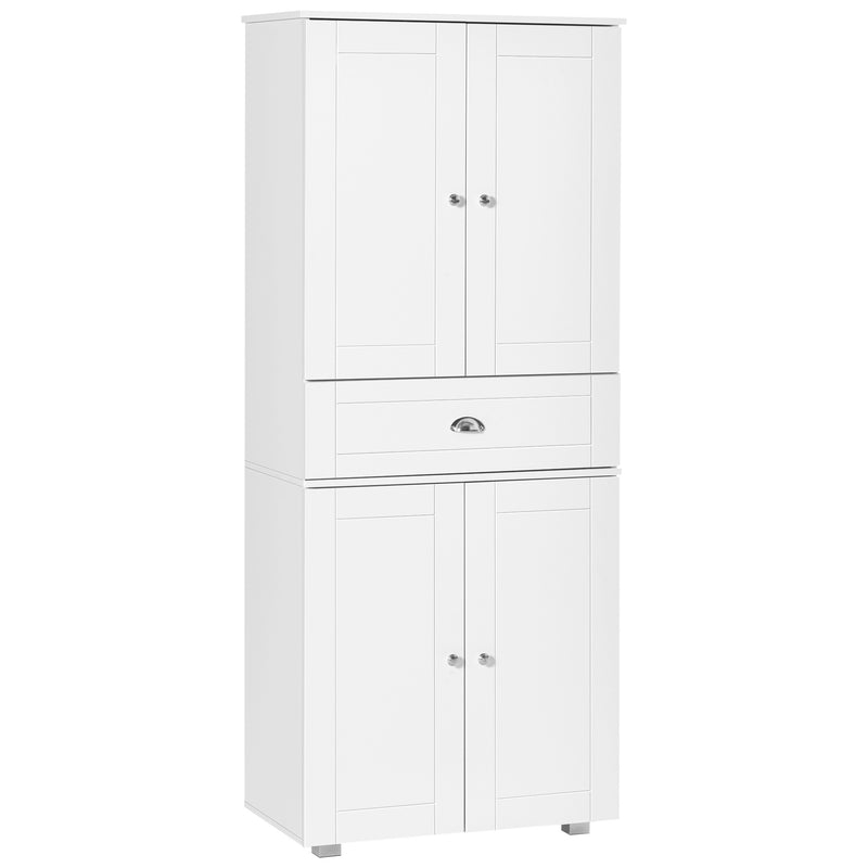 Freestanding Tall Kitchen Cupboard Storage Cabinets with Drawer and 3 Adjustable Shelves for Dining Room, Living Room, White