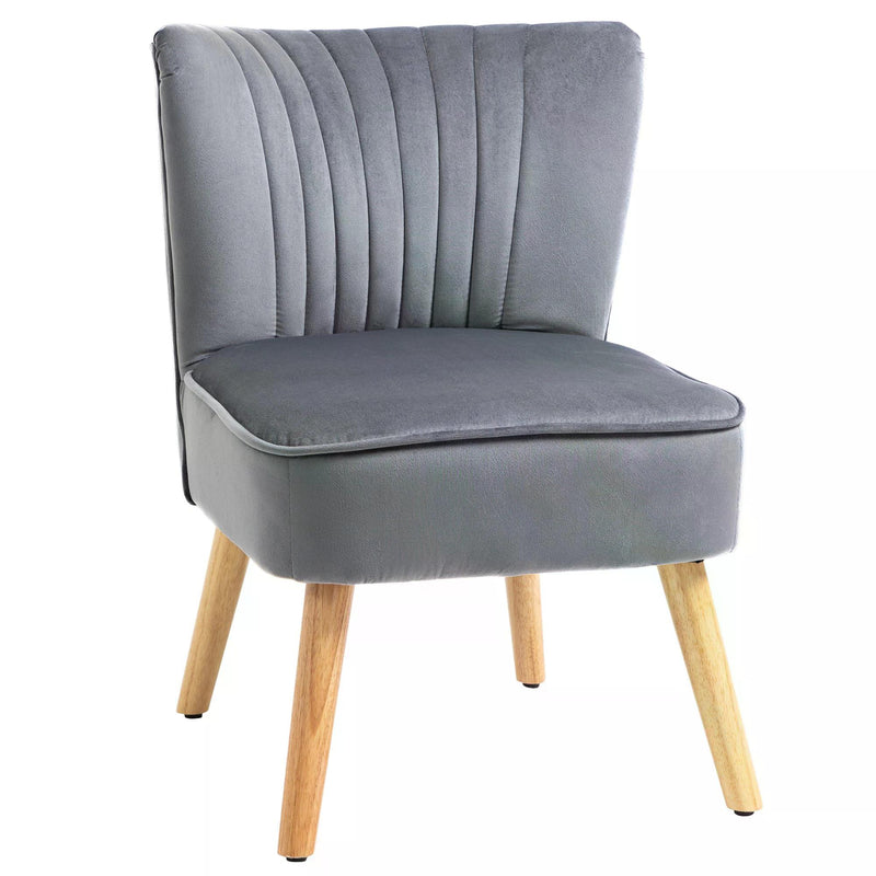 Velvet Accent Chair Occasional Tub Seat Padding Curved Back with Wood Frame Legs Home Furniture Grey