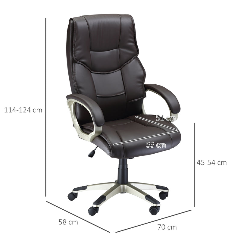 Home Office Chair High Back Computer Desk Chair with Faux Leather Adjustable Height Rocking Function Brown