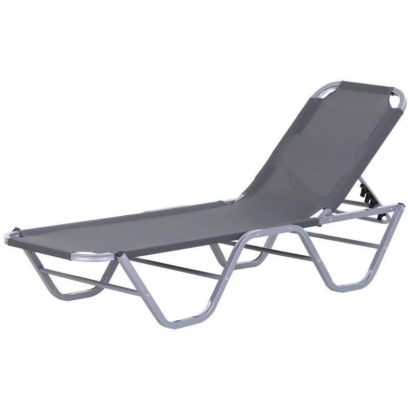 Sun Lounger Relaxer Recliner with 5-Position Adjustable Backrest Lightweight Frame for Pool or Sun Bathing Silver
