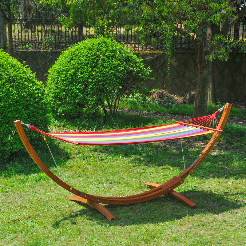 Garden Outdoor Patio Standing Frame Wooden Hammock with Arc Stand - Multi-Colour
