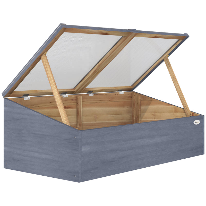 Wooden Cold Frame Greenhouse Garden Polycarbonate Grow House with Independent Openable Top Covers for Plants, 100 x 50 x 36 cm, Light Grey