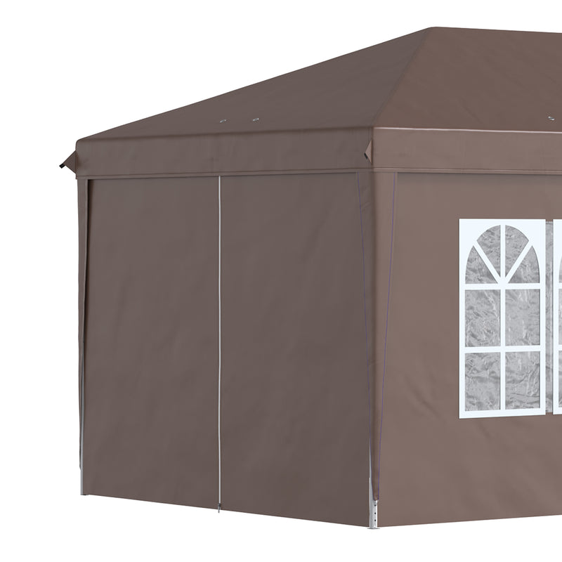 3 x 6 m Pop Up Gazebo with Sides and Windows, Height Adjustable Party Tent with Storage Bag for Garden, Camping, Event, Brown