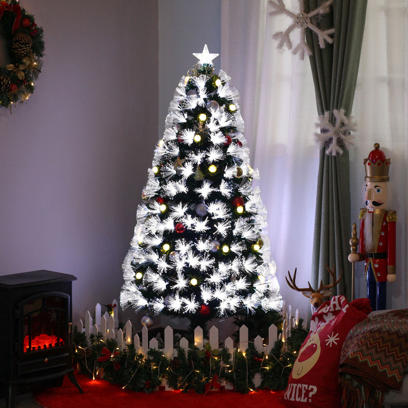 HOMCM 5ft White Light Artificial Christmas Tree w/ 180 LEDs Star Topper Tri-Base Full Bodied Seasonal Decoration Pre-Lit Home