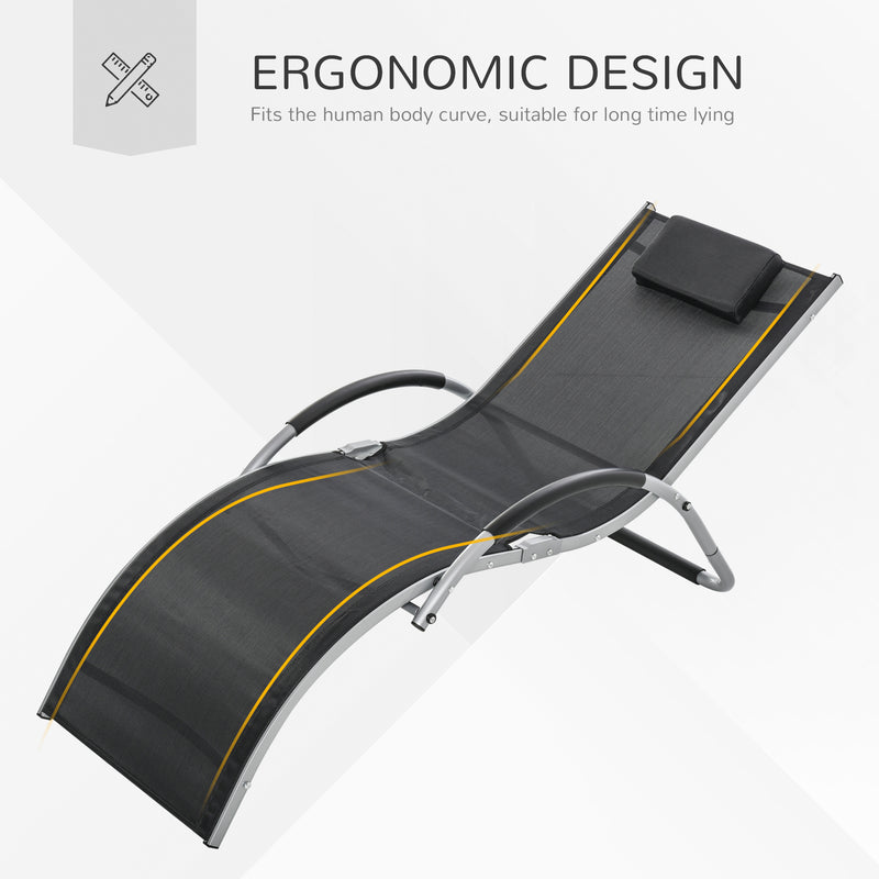 Ergonomic Lounger Chair Portable Armchair with Removable Headrest Pillow for Garden Patio Outside All Aluminium Frame Black