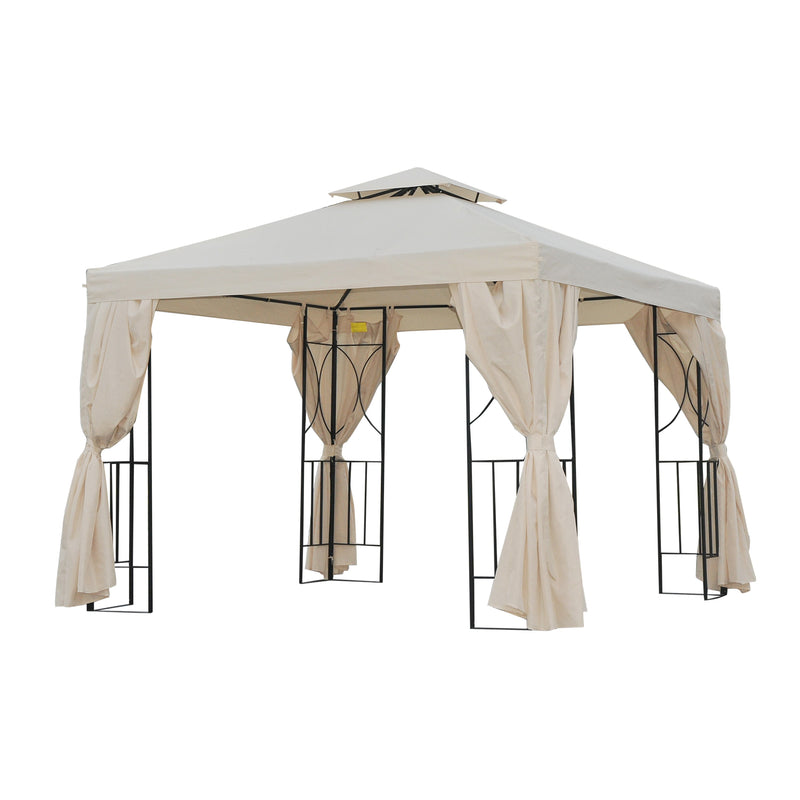 3 x 3 m Garden Metal Gazebo Marquee Patio Wedding Party Tent Canopy Shelter with Pavilion Sidewalls (Beige)