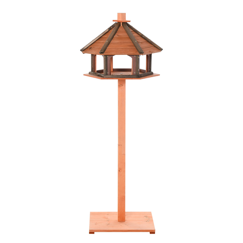 Wooden Bird Feeder Bird Table Bird House Playstand with Water-resistant Roof 130cm for Outside Use Brown