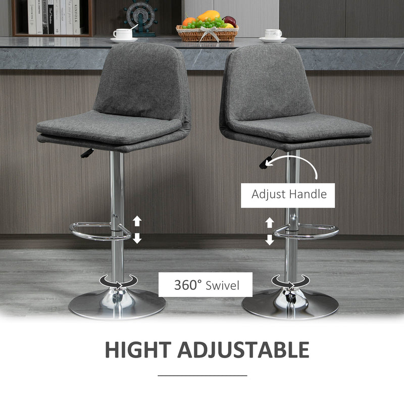 Morden Bar Stools Set of 2, Swivel Fabric Breakfast Barstools, Adjustable Kitchen Stools with Backs, Footrest for Home Pub Area, Grey