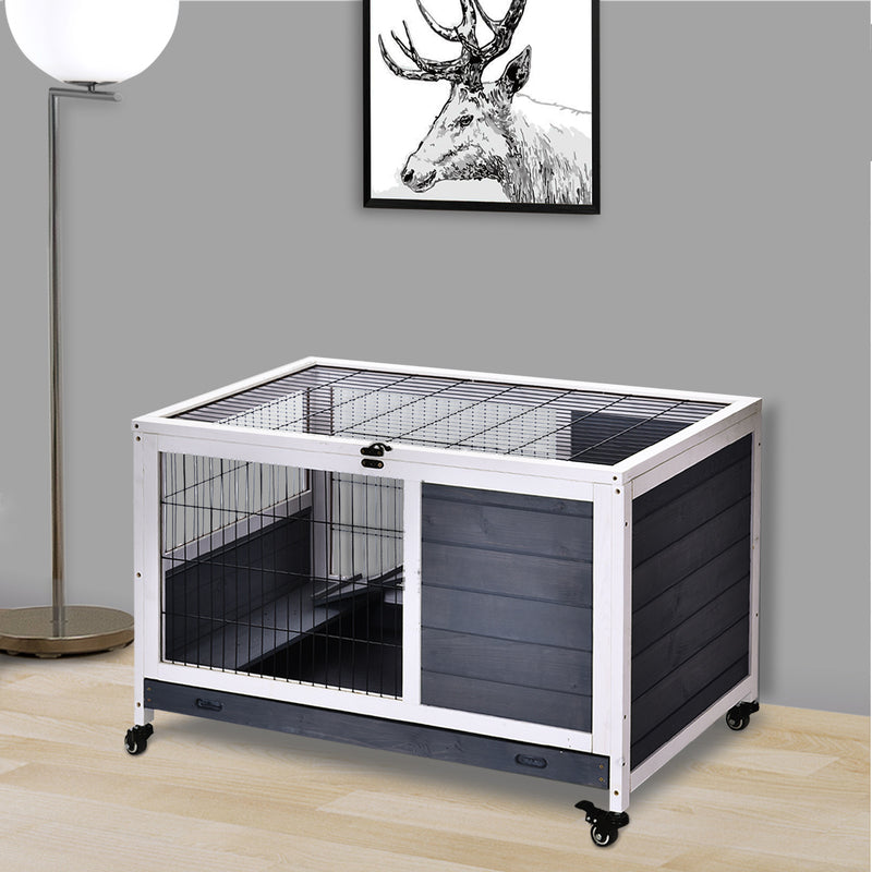 Rabbits Indoor Fir Wood Lift-Top Hutch Grey