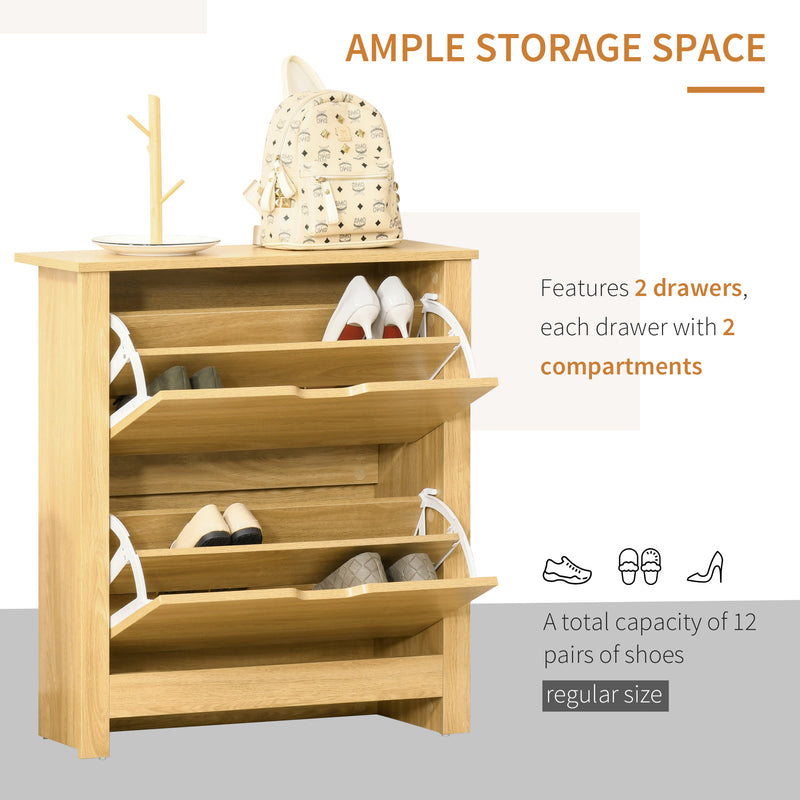 12-Shoe Storage Cabinet 4 Shelves 2 Drawers 4 Protective Legs Modern Stylish Unit Hallway Bedroom Home Furniture Brown
