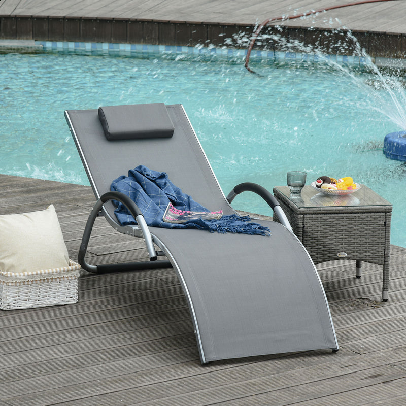 Ergonomic Lounger Chair Portable Armchair with Removable Headrest Pillow for Garden Patio Outside All Aluminium Frame Dark Grey