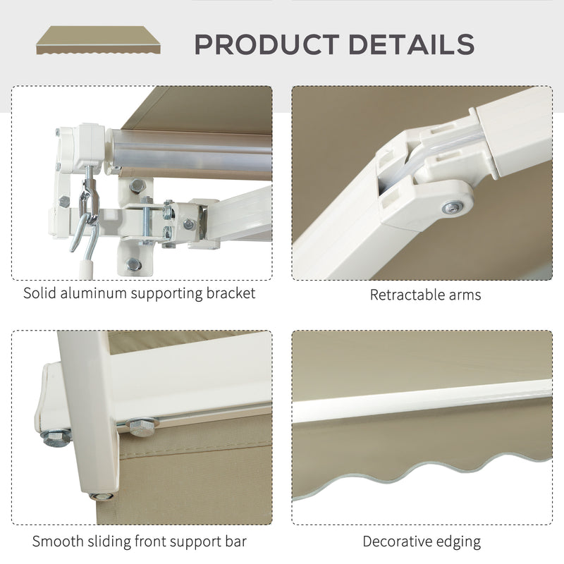 2.5x2 m Manual Retractable Awning-Beige Canopy/White Frame
