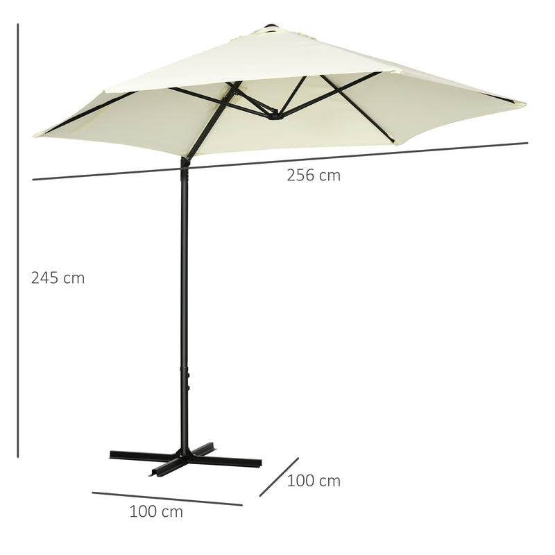 2.5M Garden Cantilever Parasol with 360° Rotation, Offset Roma Patio Umbrella Hanging Sun Shade Canopy Shelter with Cross Base, Beige