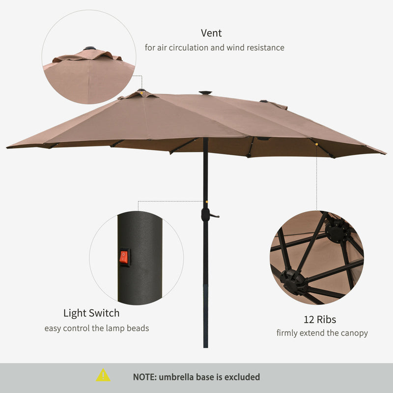 Garden Parasol 4.4m Double-Sided Sun Umbrella Patio Sun Shade Outdoor with LED Solar Light , Khaki
