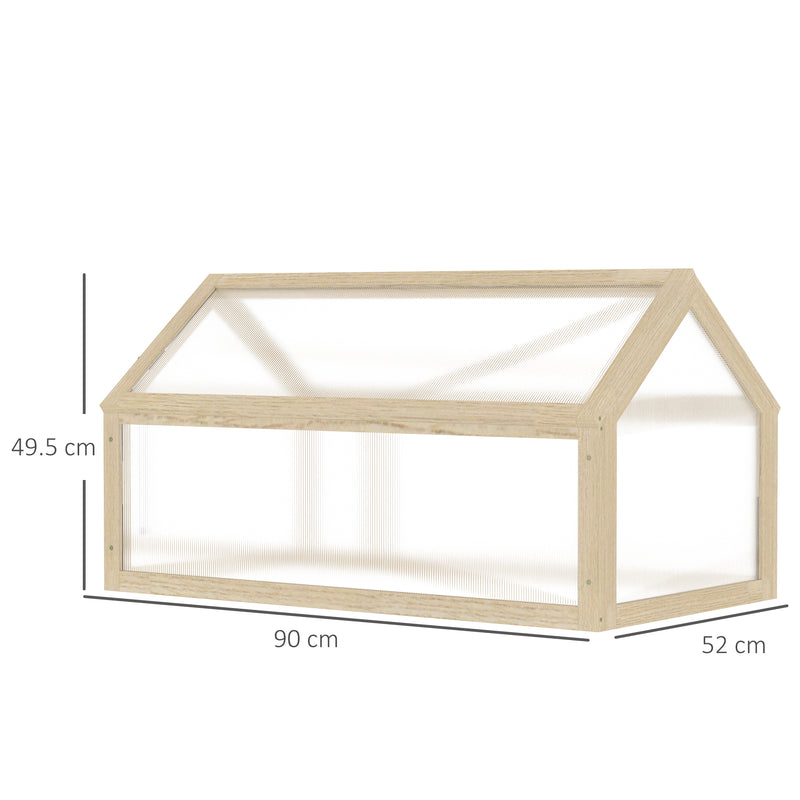 Wooden Cold Frame Greenhouse Garden Polycarbonate Grow House with Openable Top for Flowers, Vegetables, Plants, 90 x 52 x 50cm, Natural