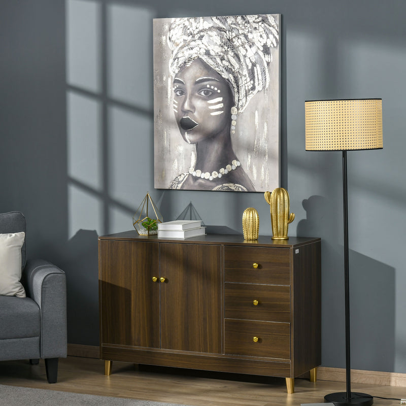 Hand-Painted Canvas Wall Art Gold African Woman, Wall Pictures for Living Room Bedroom Decor, 100 x 80 cm