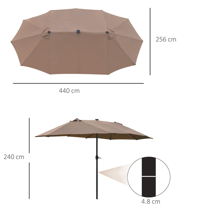 Garden Parasol 4.4m Double-Sided Sun Umbrella Patio Sun Shade Outdoor with LED Solar Light , Khaki