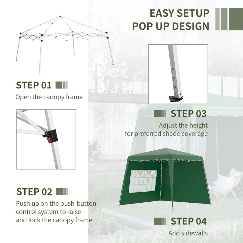 Pop Up Gazebo with 2 Sides, Slant Legs and Carry Bag, Height Adjustable UV50+ Party Tent Event Shelter for Garden, Patio, Green