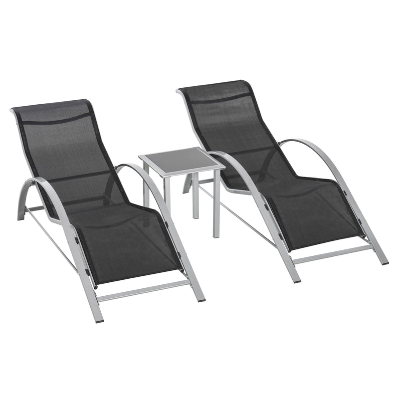 3 Pieces Lounge Chair Set Garden Outdoor Recliner Sunbathing Chair with Table, Black