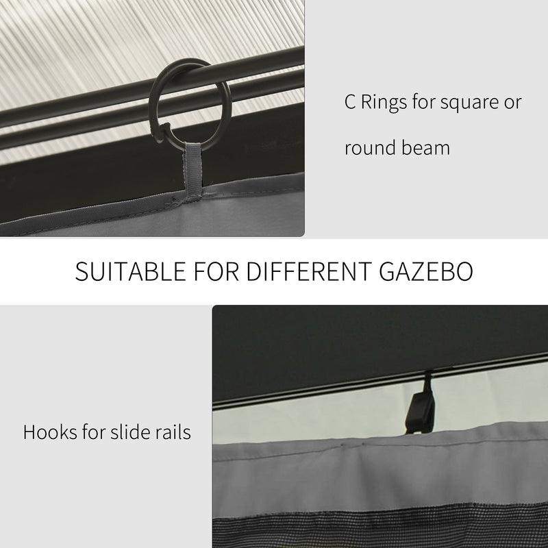 3 x 3(m) Universal Gazebo Sidewall Set with 4 Panels, Hooks/C-Rings Included for Pergolas & Cabanas, Light Grey