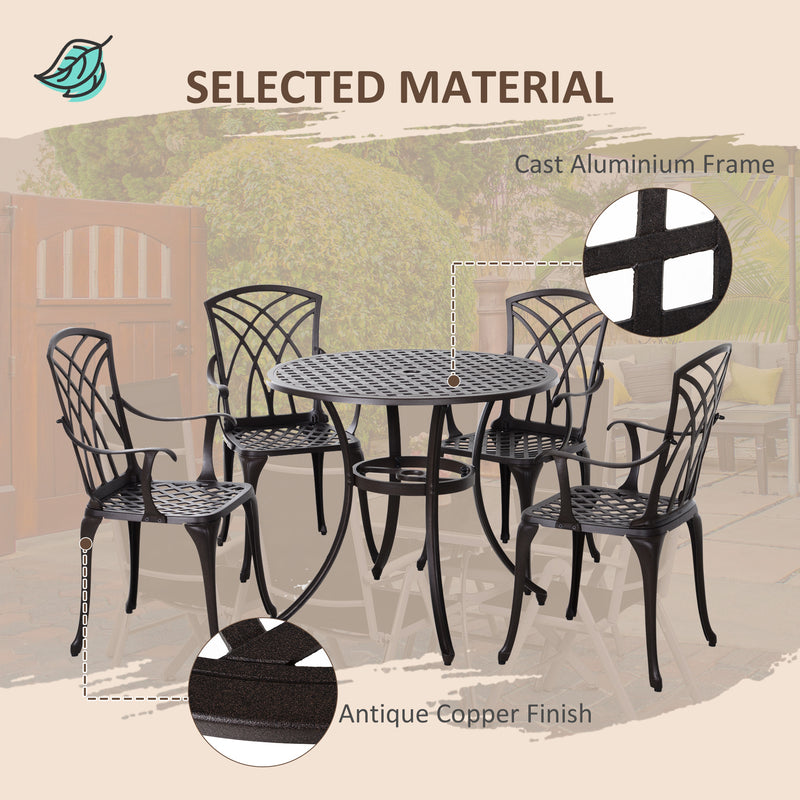 Cast Aluminium 4-Seater Outdoor Garden Table & Chair Set Brown