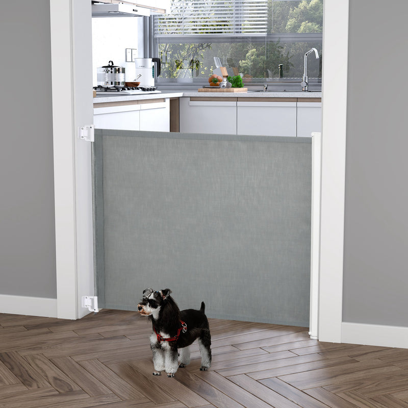 Retractable Safety Gate Dog Pet Guard Barrier Folding Protector Home Doorway Room Divider Stair Guard Grey 115L x 82.5H cm