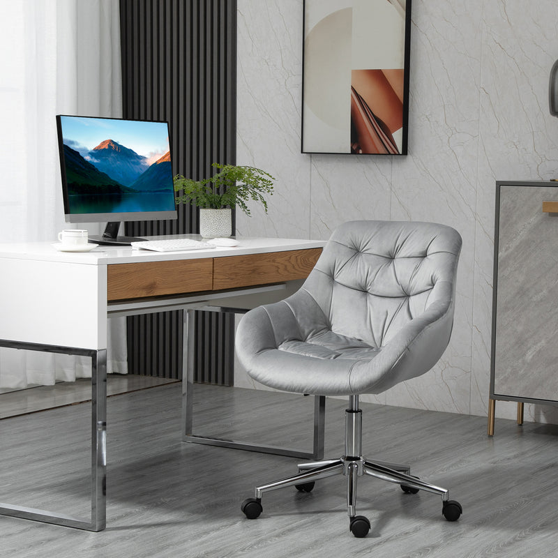 Home Office Chair Velvet Ergonomic Computer Chair Comfy Desk Chair with Adjustable Height, Arm and Back Support, Grey