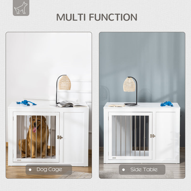 Furniture Style Dog Crate, End Table Pet Cage Kennel, Indoor Decorative Dog House, with Double Doors, Locks, for Medium & Large Dogs, White