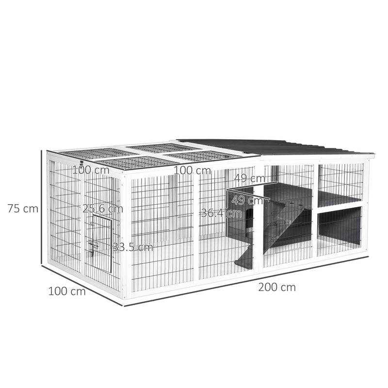 Indoor Outdoor Wooden Guinea Pigs Hutches Small Rabbits Hutches Pet Run Cover, with Hinge roof and Water-repellent Paint, Grey