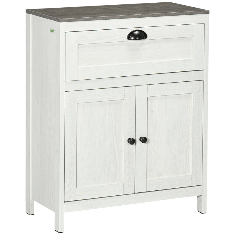 Bathroom Floor Cabinet, Freestanding Storage Cupboard with Drawer, Double Door Cabinet and Adjustable Shelf, White