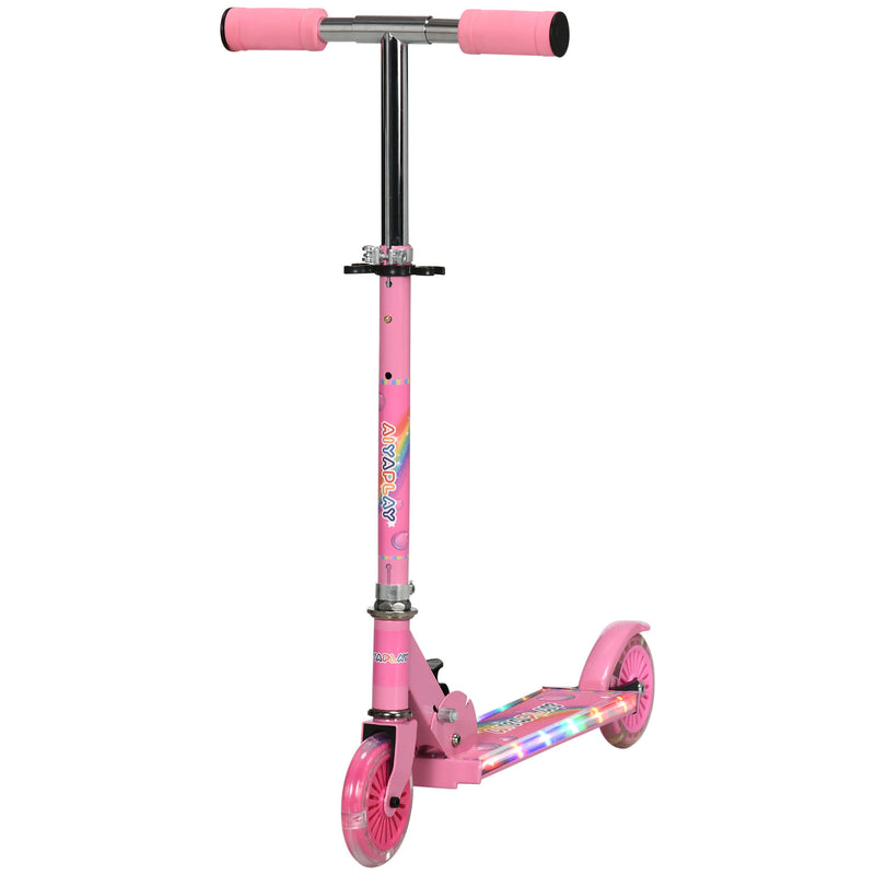 Kids Scooter with Lights, Music, Adjustable Height, Folding Frame, LED Wheels, for 3-7 Years Old, Pink