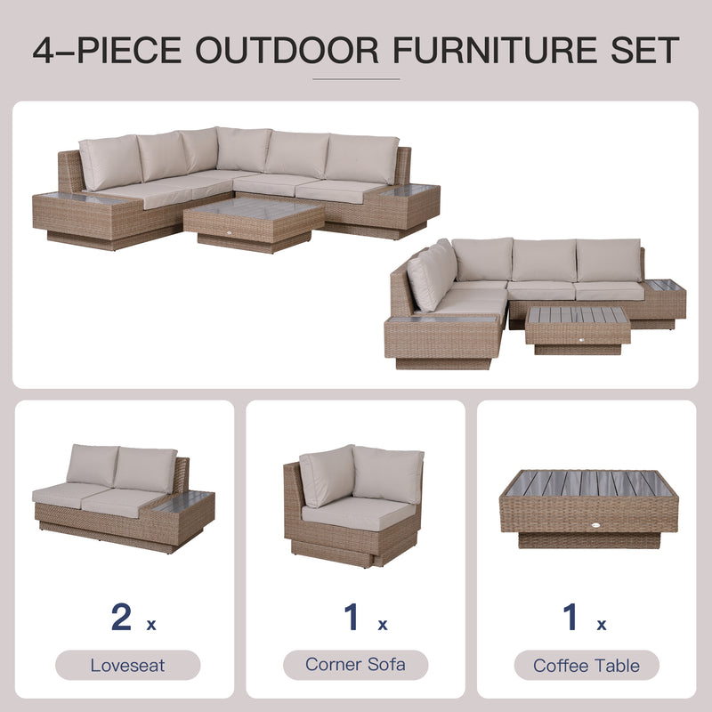 5-Seater Rattan Garden Furniture Outdoor Sectional Corner Sofa and Coffee Table Set Conservatory Wicker Weave w/ Armrest Cushions, Beige