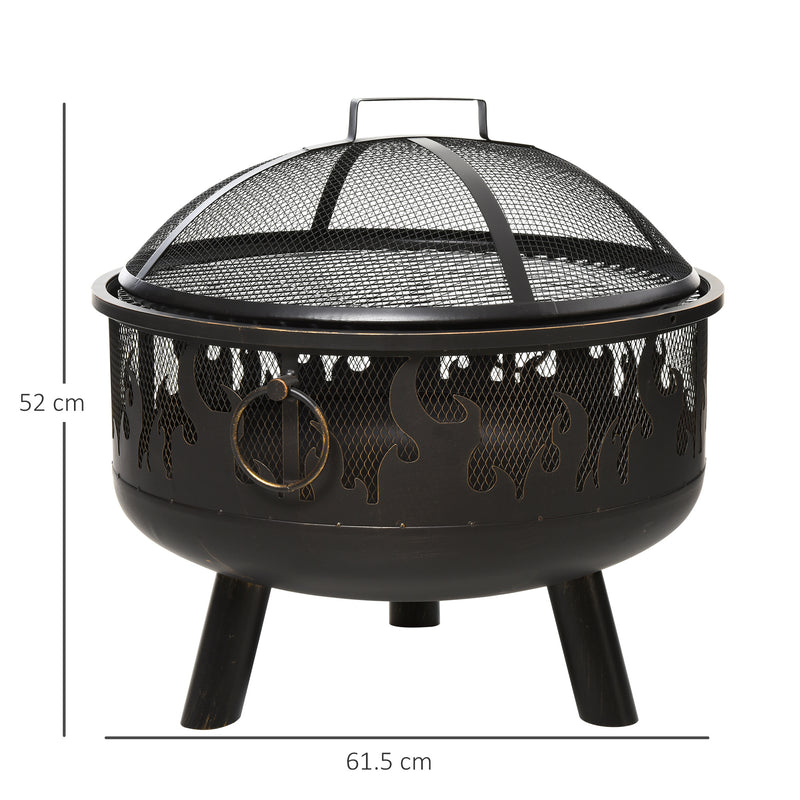 2-in-1 Outdoor Fire Pit with Cooking Grate Steel BBQ Grill Bowl Heater with Spark Screen Cover, Fire Poker for Backyard Bonfire Patio