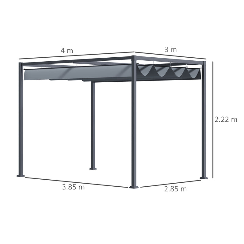 4 x 3(m) Metal Pergola Gazebo Patio Sun Shelter Grape Tent Retractable Canopy Grey
